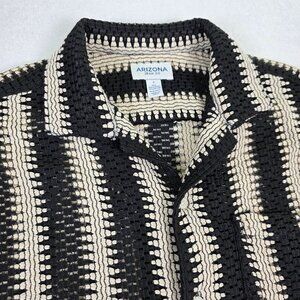 Arizona Jean Co Small Black Cream Zig Zag Short Sleeve Button Up Shirt NWT